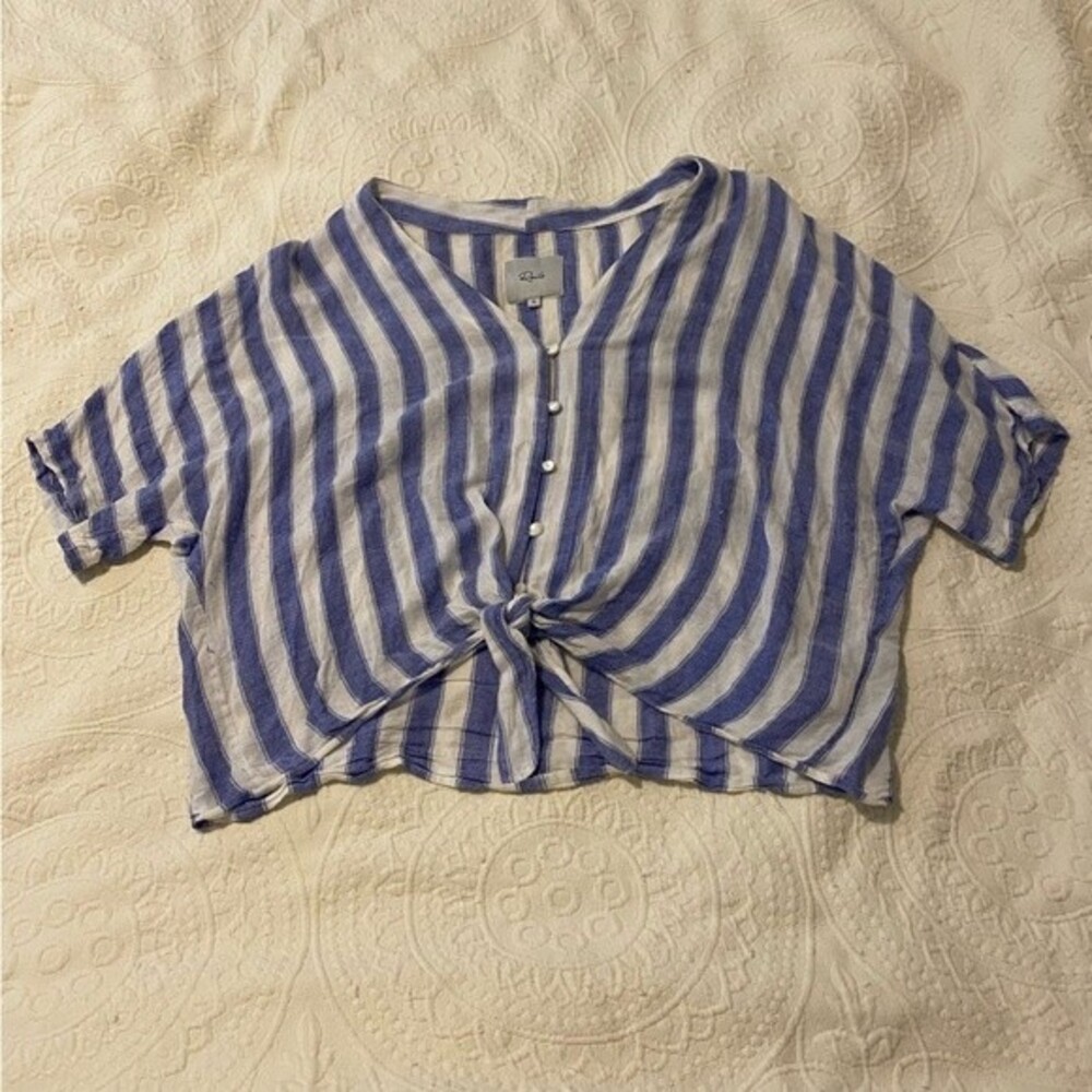 Rails Thea Top Linen Blend Large Striped Coastal … - image 2
